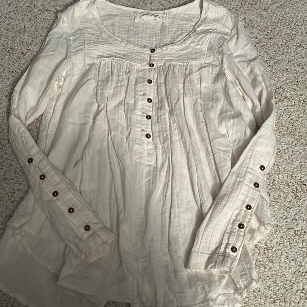We The Free Cream Button-Front Peasant Top